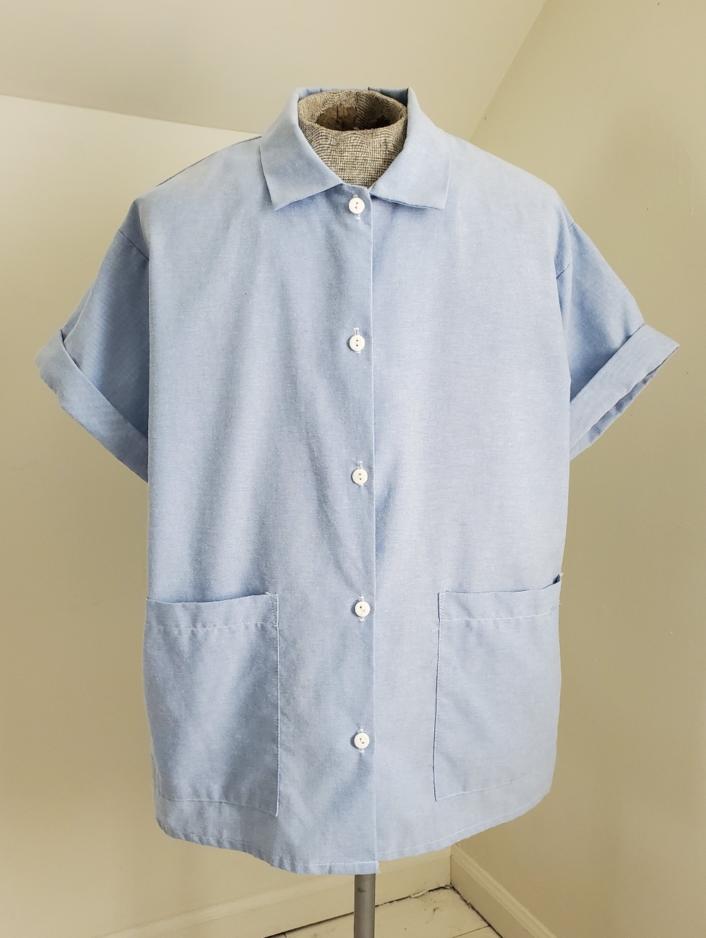 Vintage Light Blue Button Front Short Sleeve Shirt